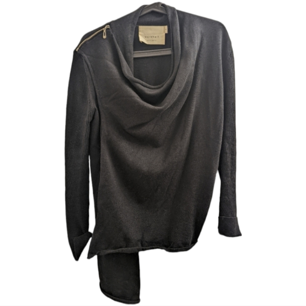 Workhall black asymmetrical zip shoulder cardigan size SMALL